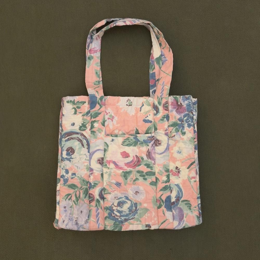Vintage Quilted Floral Tote Bag